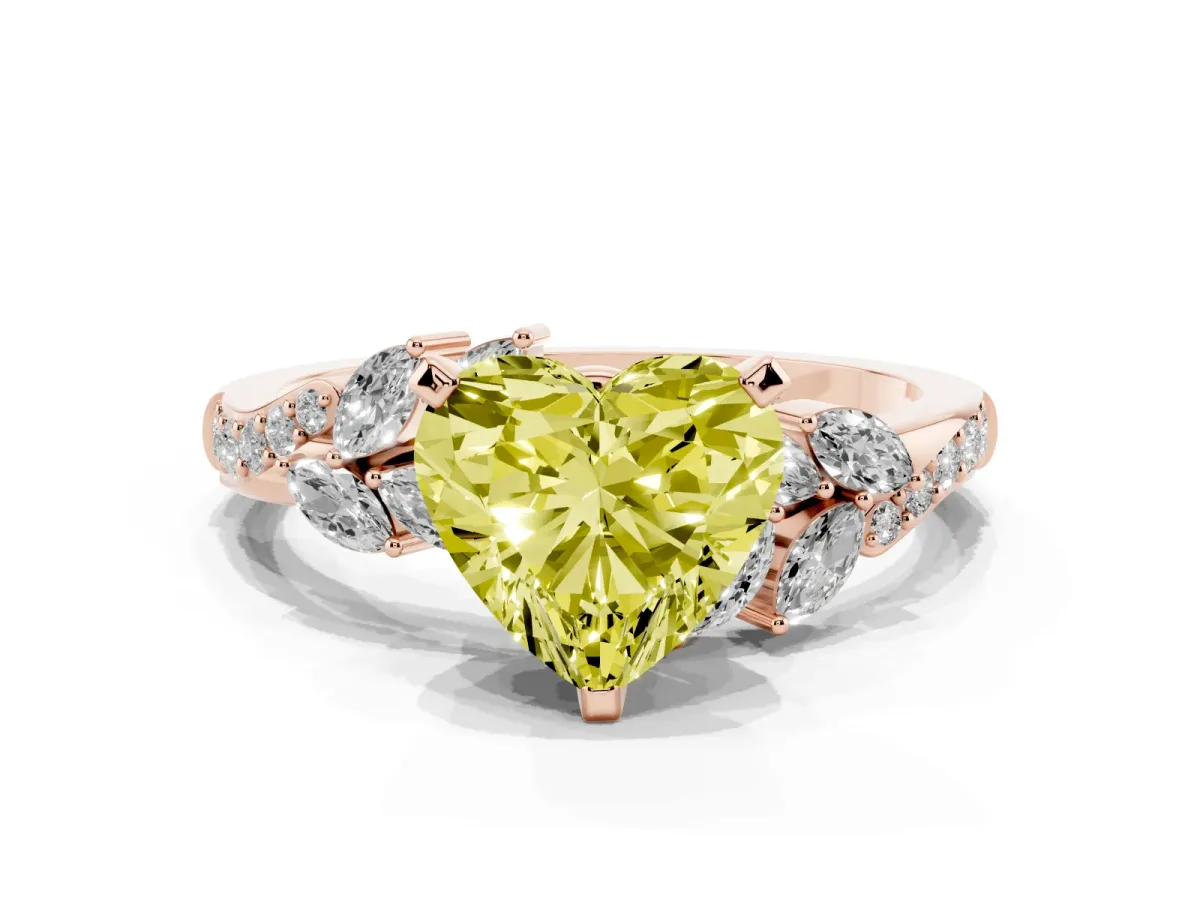 Fancy Yellow Heart Cut Solitaire Marquise Twist Band with Six-Prong Setting Rose gold
