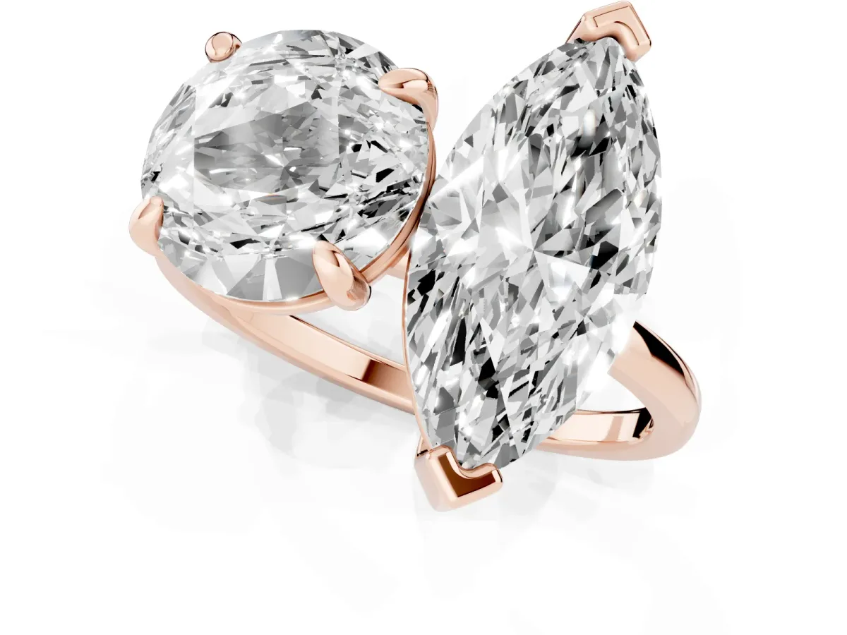 Round and Marquise Toi Moi Ring with Prong Setting and Plain Band Rose gold