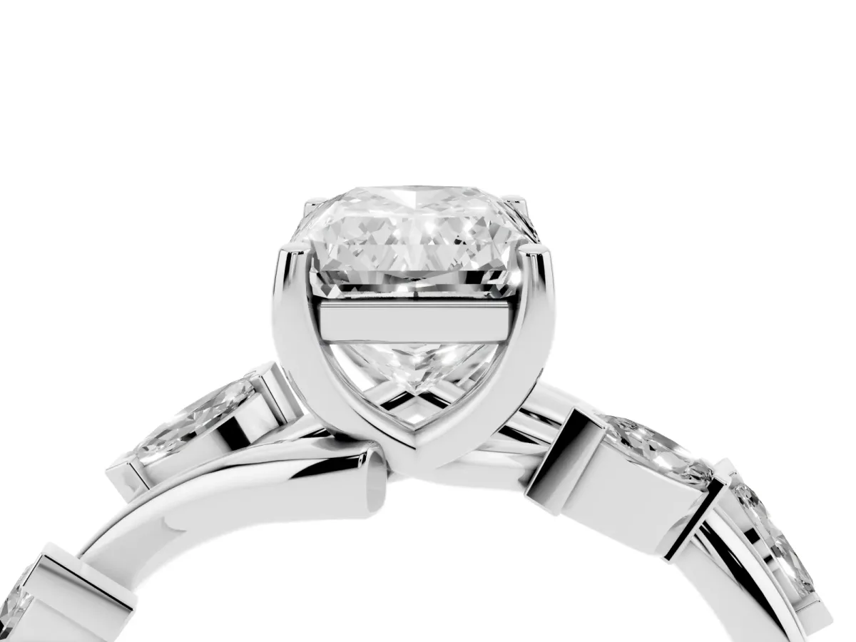 Radiant Cut Solitaire Twisted Band Marquise Accent Prong Setting Ring Platinum
