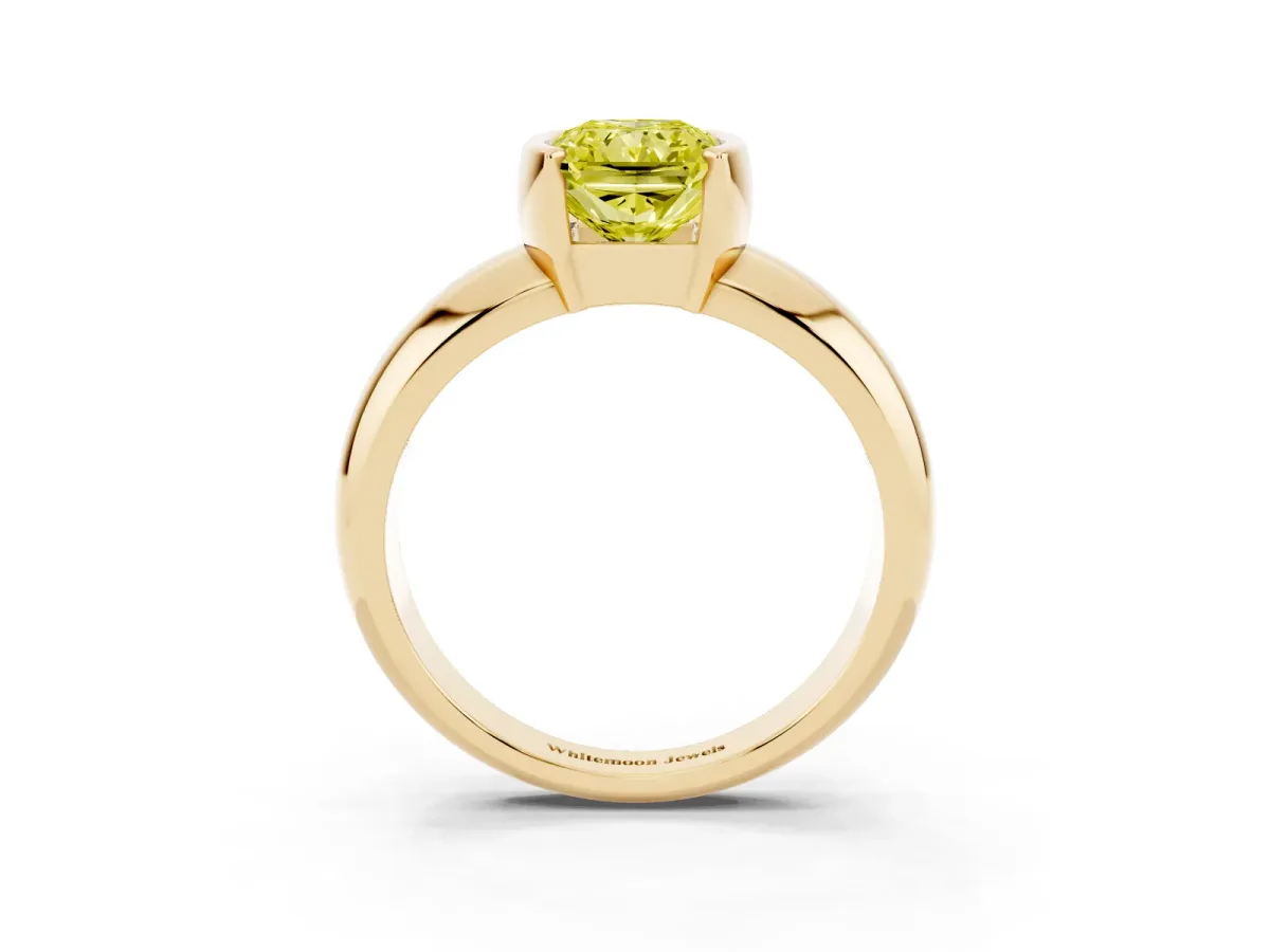 Fancy Yellow Radiant Cut Solitaire Tension Set Diamond Ring with Wide Band Yellow gold