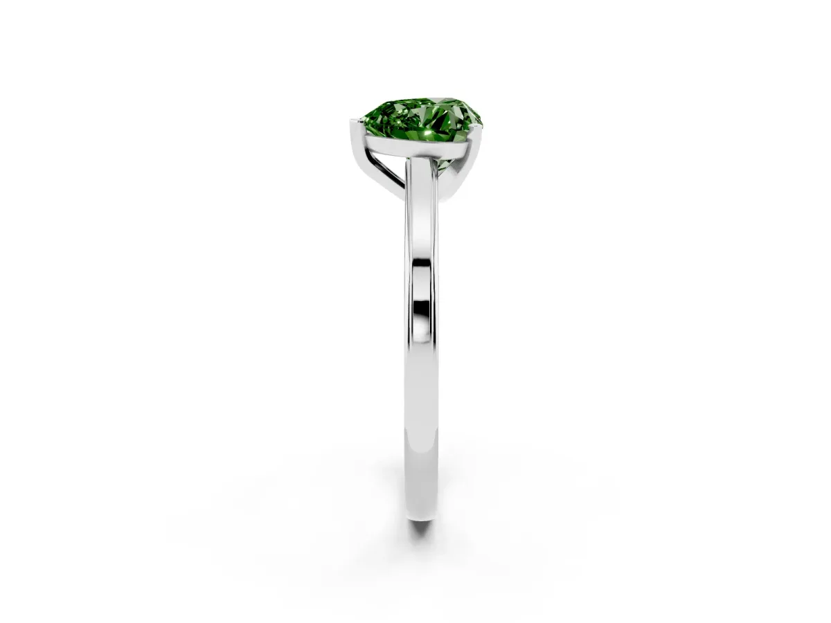 Fancy Green Heart Cut Solitaire Diamond Ring with Four-Prong Setting and Classic Band Silver