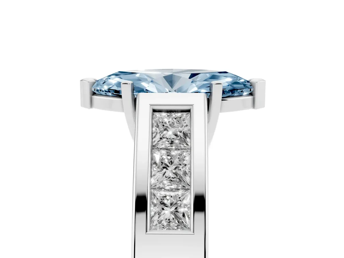 Fancy Blue Marquise Cut Cut Channel Set Solitaire Ring with Four-Prong Setting Silver