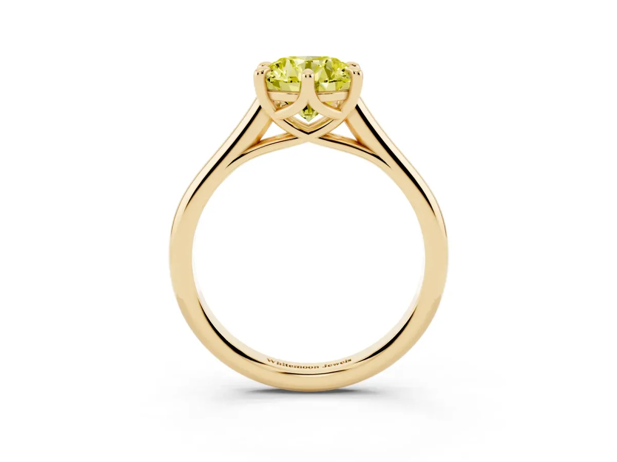 Fancy Yellow Round Cut Solitaire Engagement Ring with Six-Prong Setting and Classic Band Yellow gold