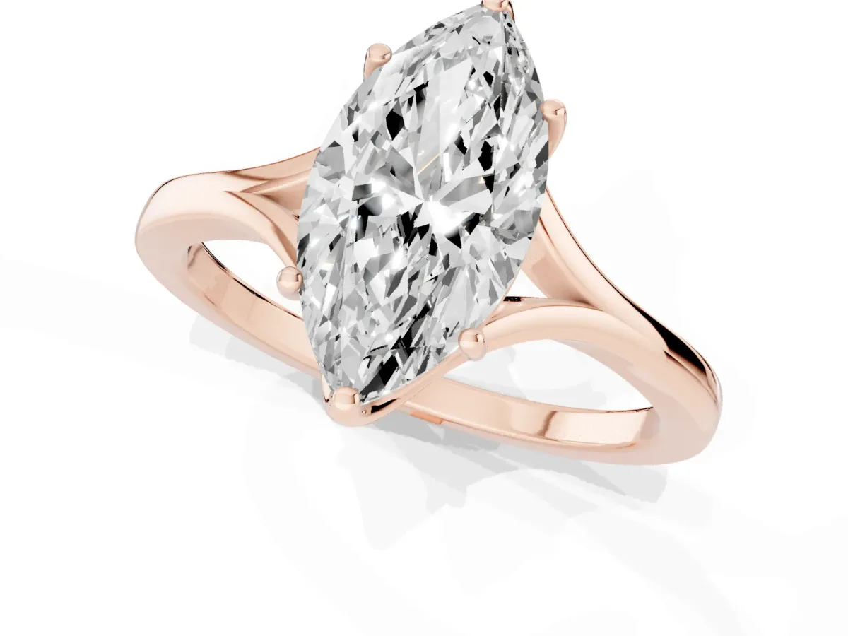 Marquise Cut Solitaire Diamond Ring with Six-Prong Setting and Tapered Band Rose gold