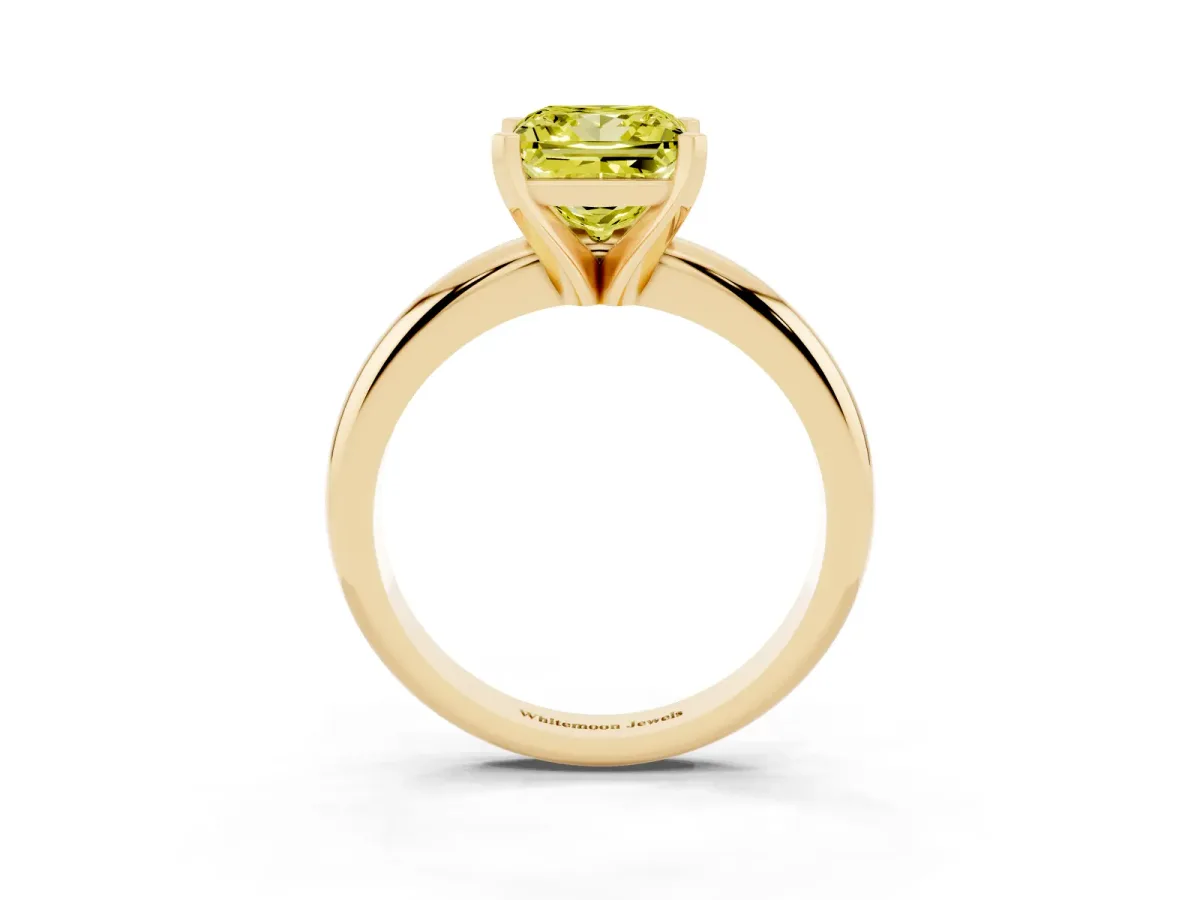 Fancy Yellow Princess Cut Diamond Solitaire Engagement Ring with Round Band and Four-Prong Setting Yellow gold