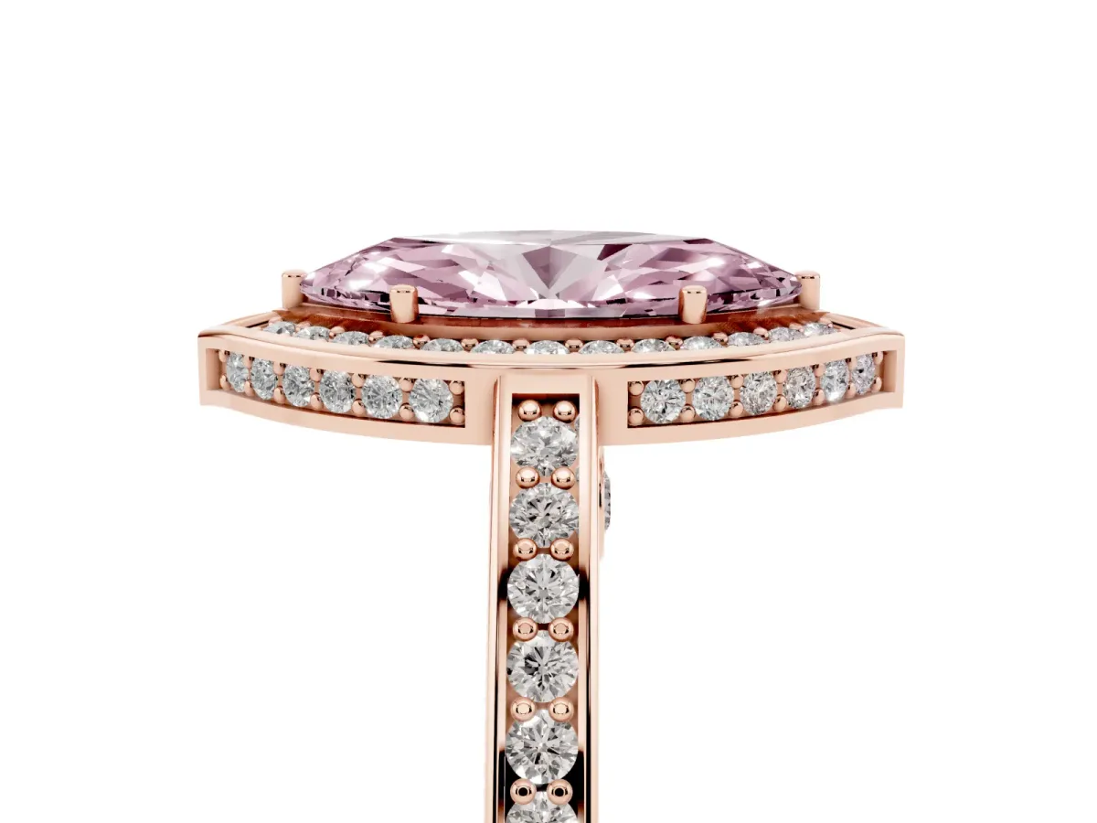 Fancy Pink Marquise Cut Cut Halo Pave Split Shank Prong Setting Ring Rose gold