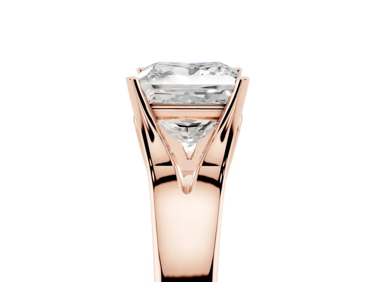 Princess Cut Solitaire Diamond Ring with Cathedral Band and Four-Prong Setting Rose gold