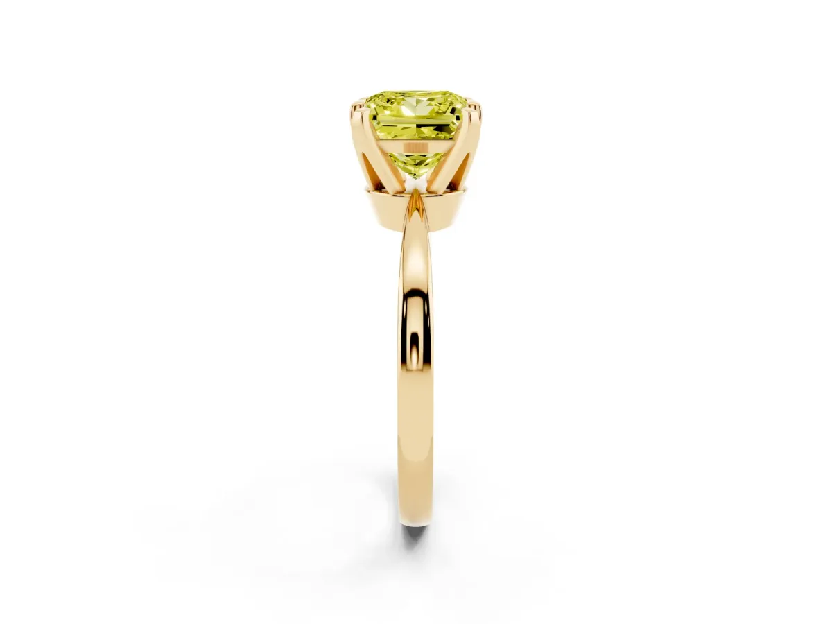 Fancy Yellow Princess Cut Solitaire Engagement Ring with Six-Prong Setting and Tapered Band Yellow gold