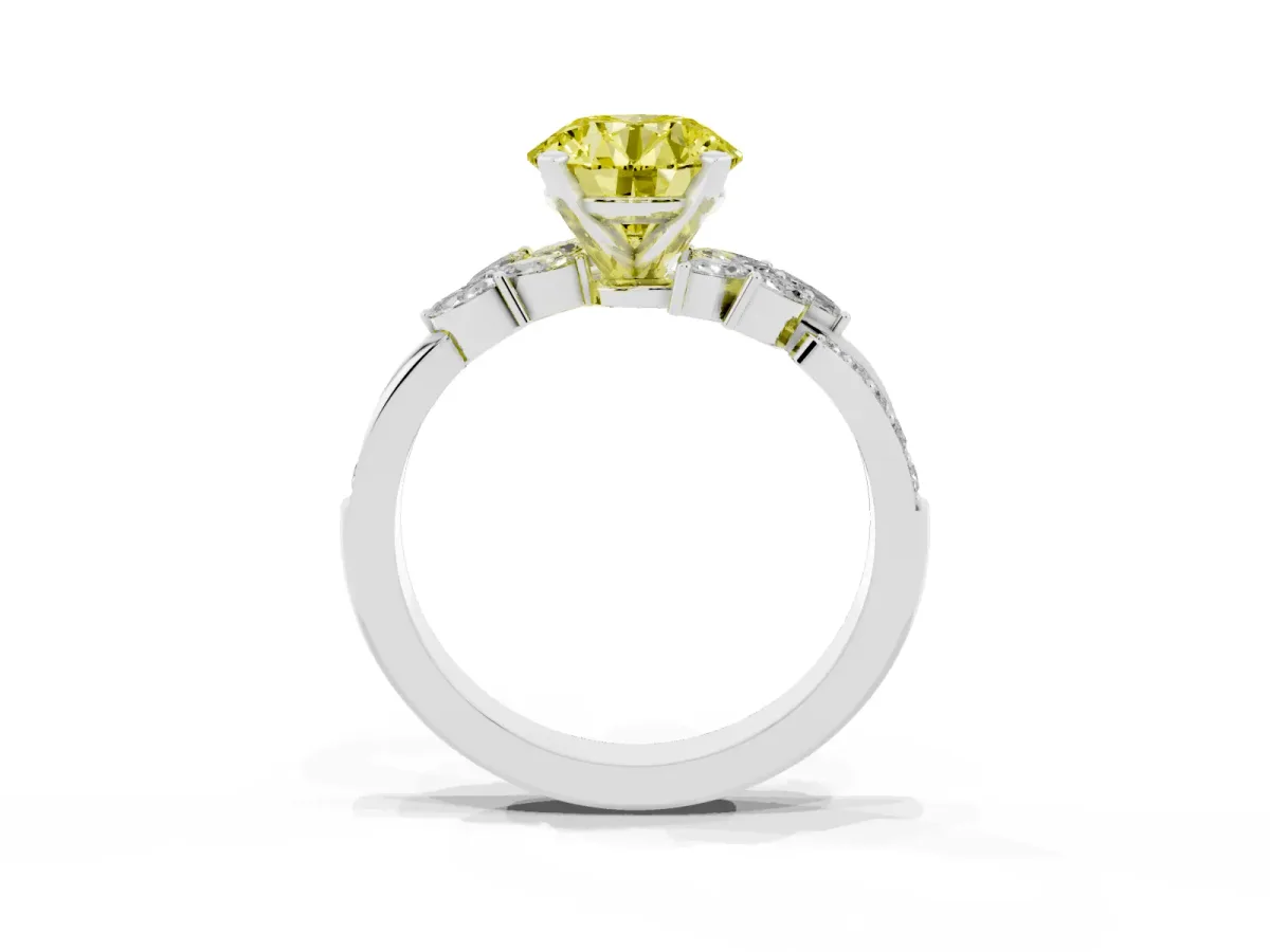 Fancy Yellow Round Cut Solitaire Marquise Twist Band with Six-Prong Setting Silver