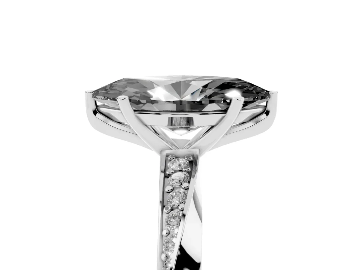 Fancy Black Marquise Cut Diamond Engagement Ring with Side Stone Accents and Four-Prong Setting Platinum
