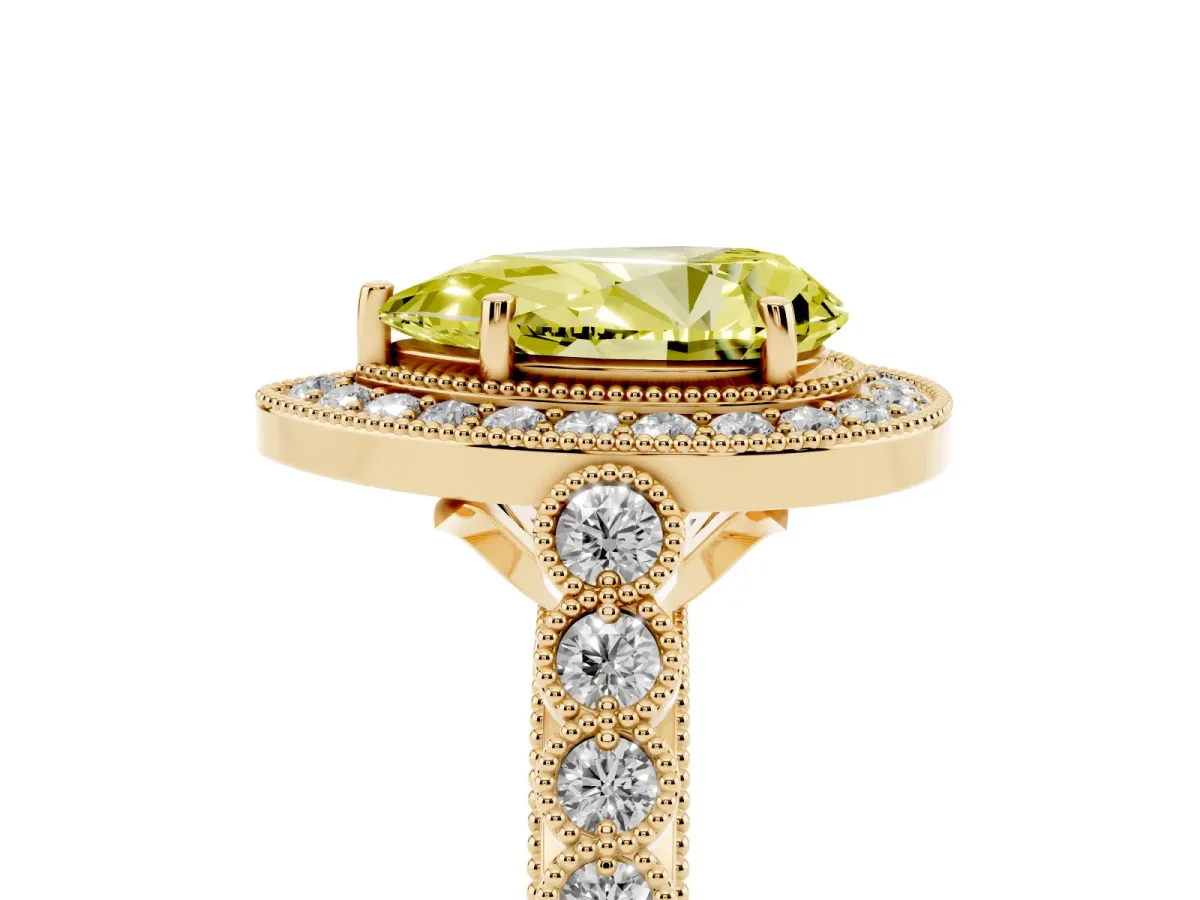 Fancy Yellow Pear Cut Halo Twist Band Solitaire Ring with Six-Prong Setting Yellow gold