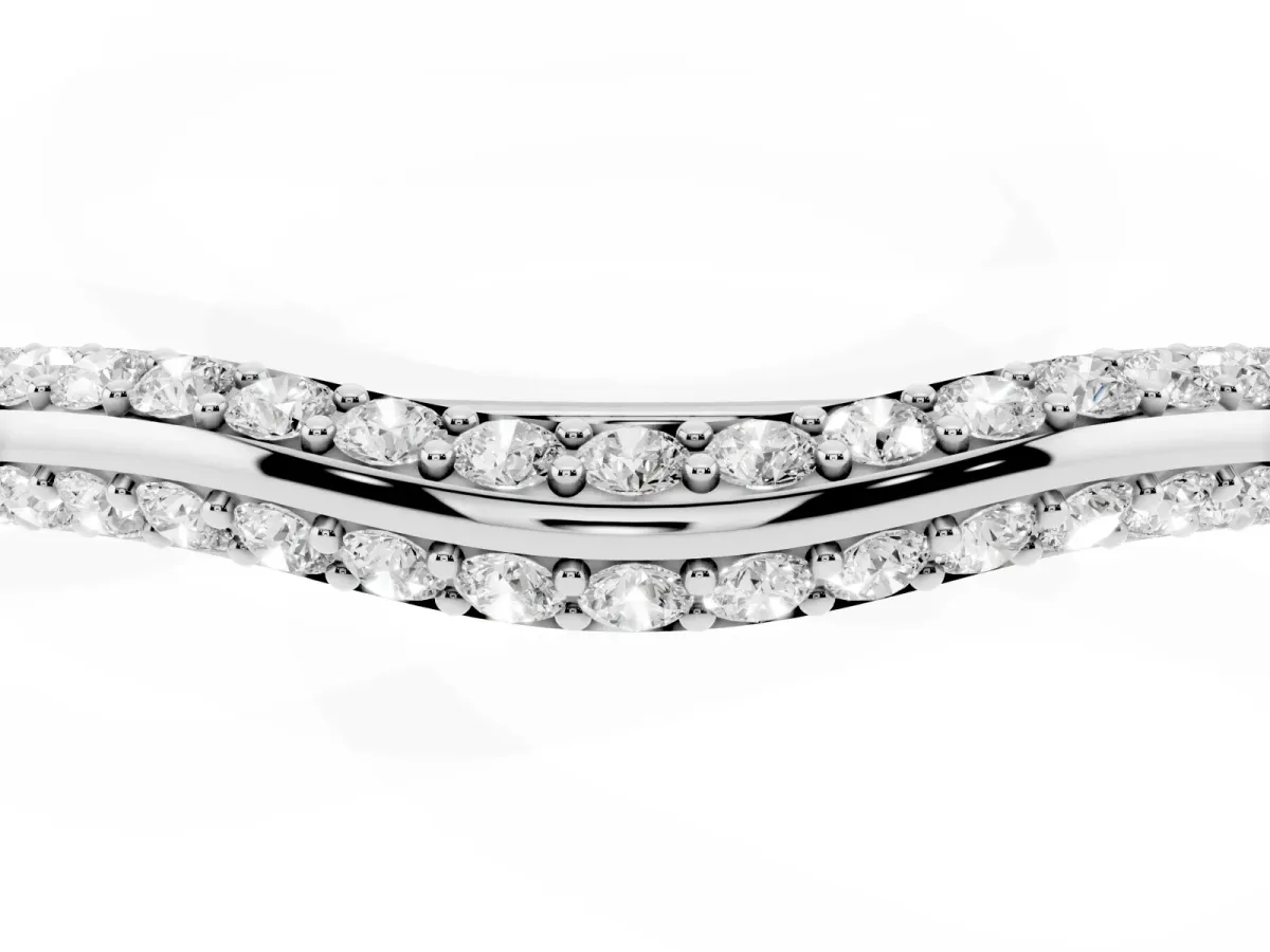 Pavé Round Diamond Wave Band with Shared Prong Setting Platinum