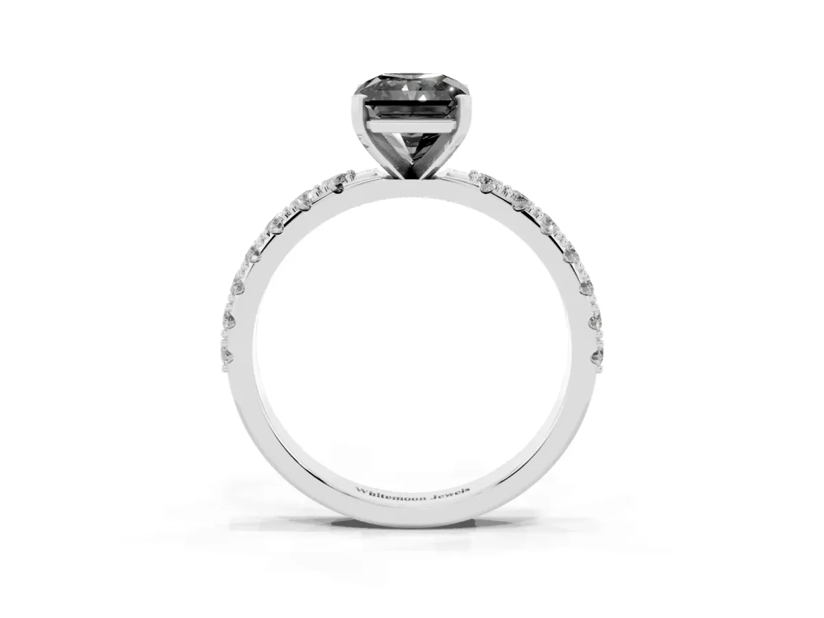 Fancy Black Radiant Cut Diamond Solitaire Pavé Band with Four-Prong Setting Silver