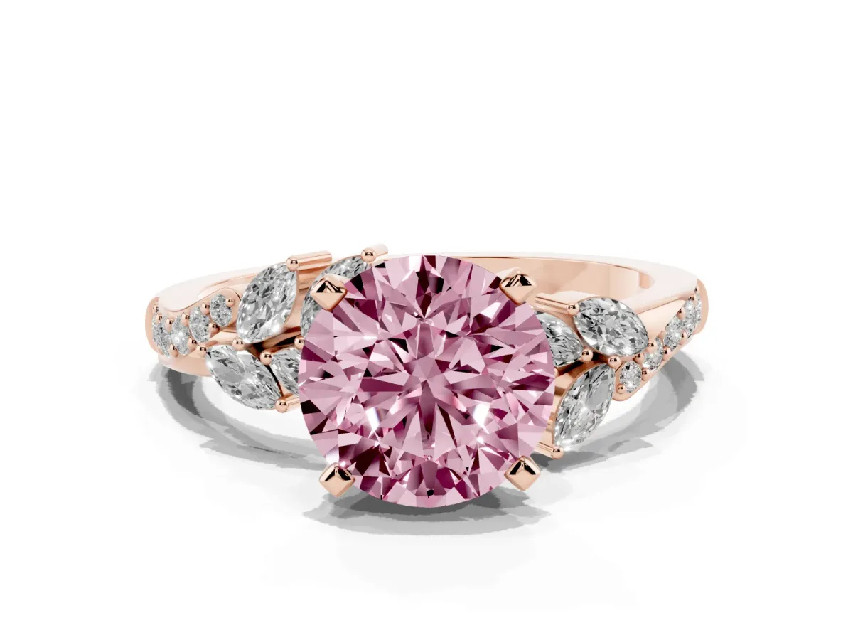 Fancy Pink Round Cut Solitaire Marquise Twist Band with Six-Prong Setting Rose gold