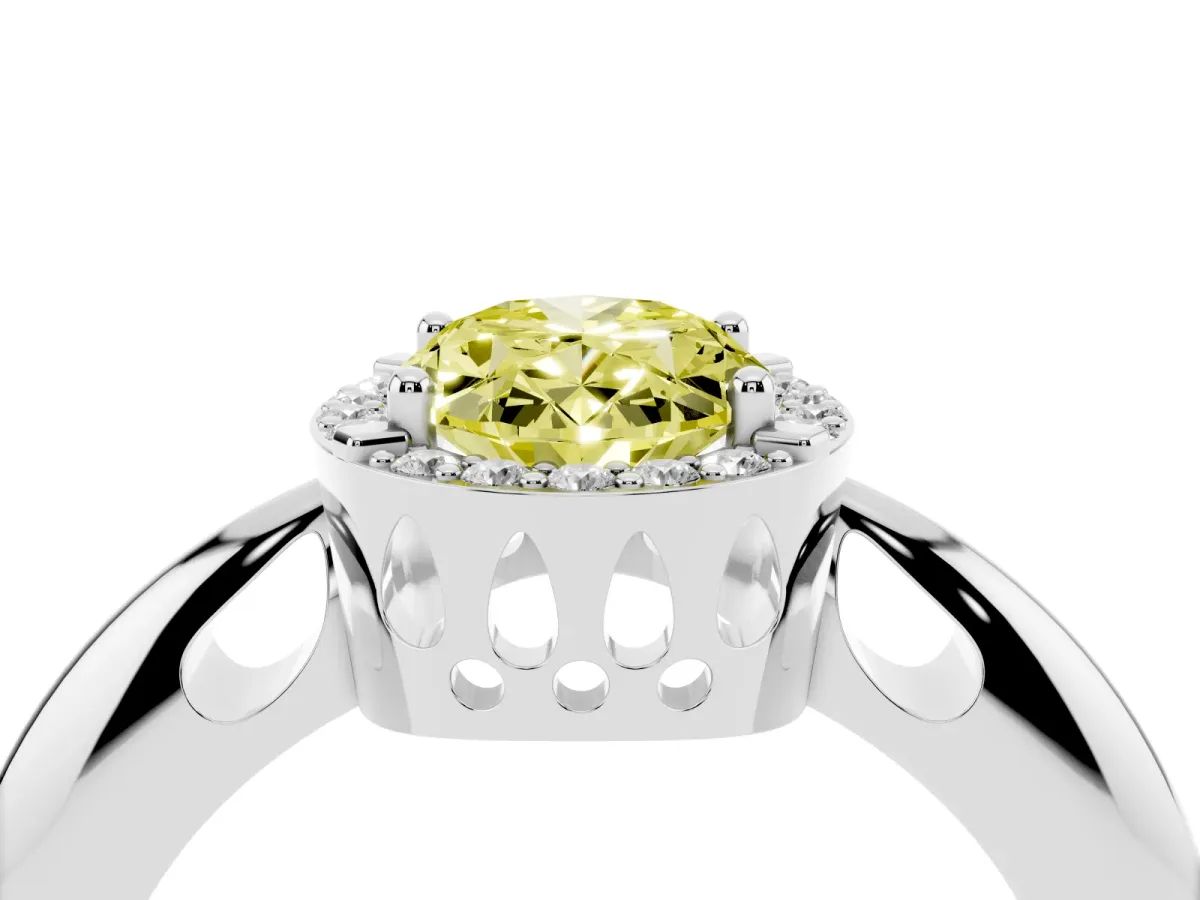 Fancy Yellow Oval Cut Cut Diamond Halo Engagement Ring with Split Shank and Four-Prong Setting Silver