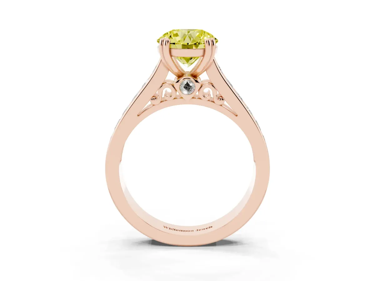 Fancy Yellow Round Cut Cut Channel Set Solitaire Engagement Ring with Prong Setting Rose gold
