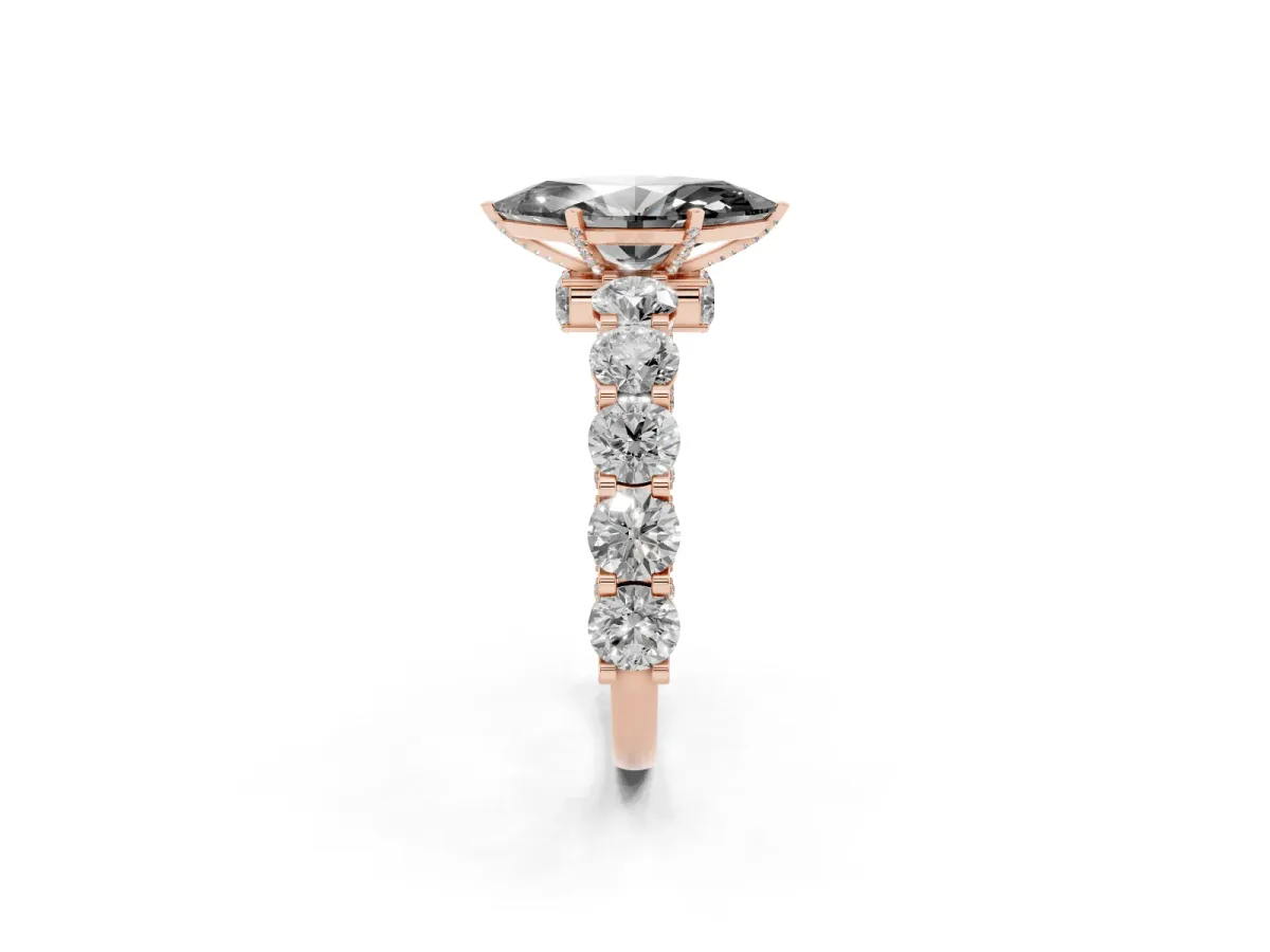 Fancy Black Marquise Cut Diamond Side Stone Engagement Ring with Four-Prong Setting Rose gold