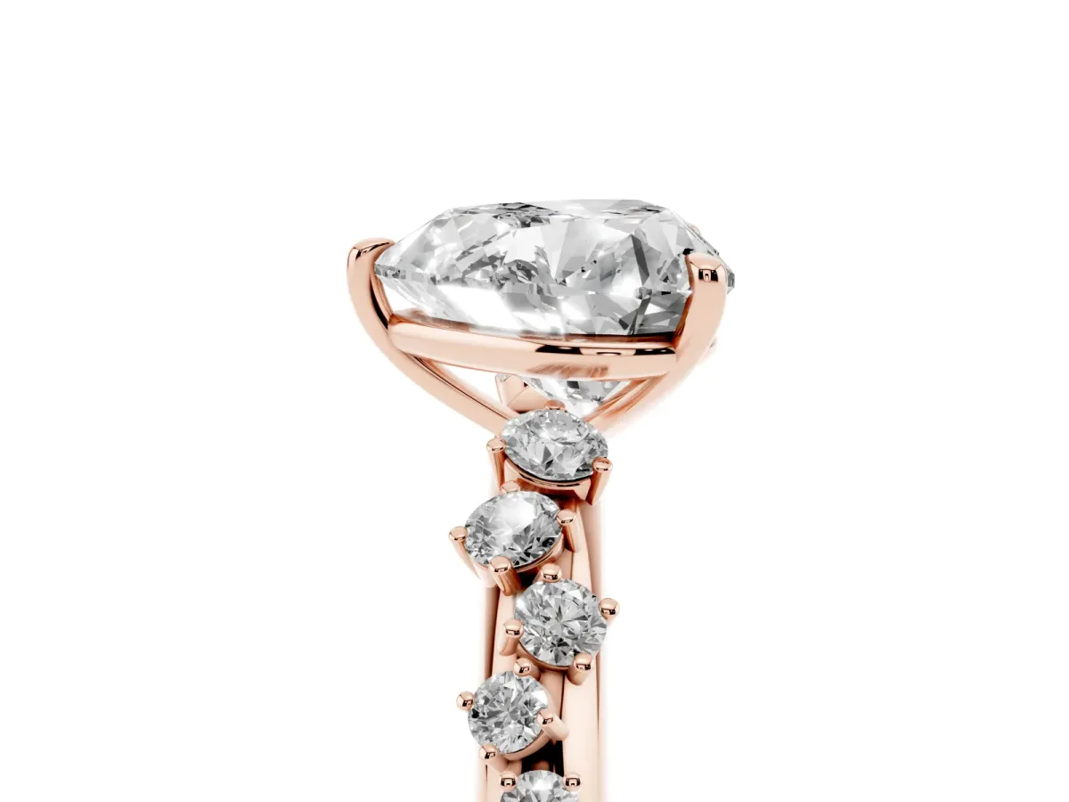 Heart Cut Diamond Cluster Prong-Set Solitaire Ring Rose gold