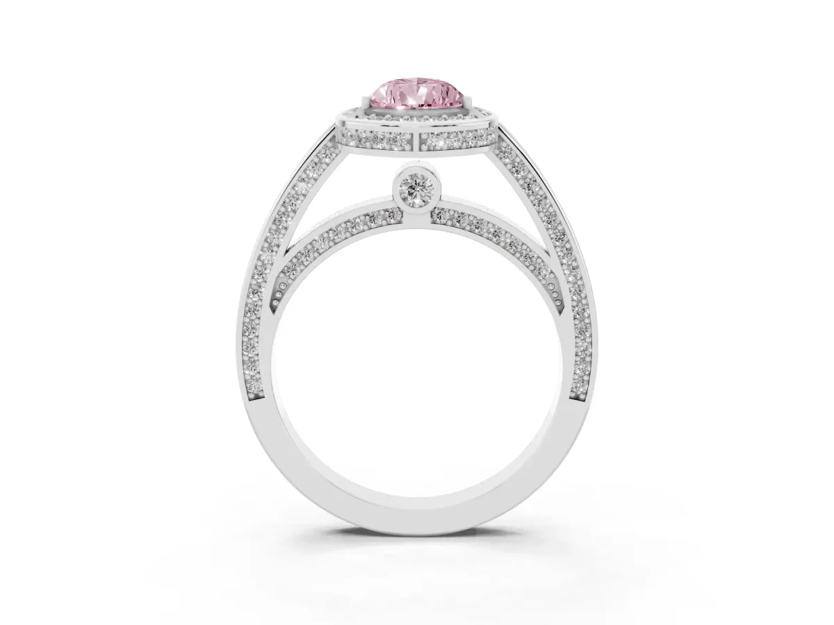 Fancy Pink Pear Cut Cut Halo Pave Split Shank Prong Setting Ring Platinum
