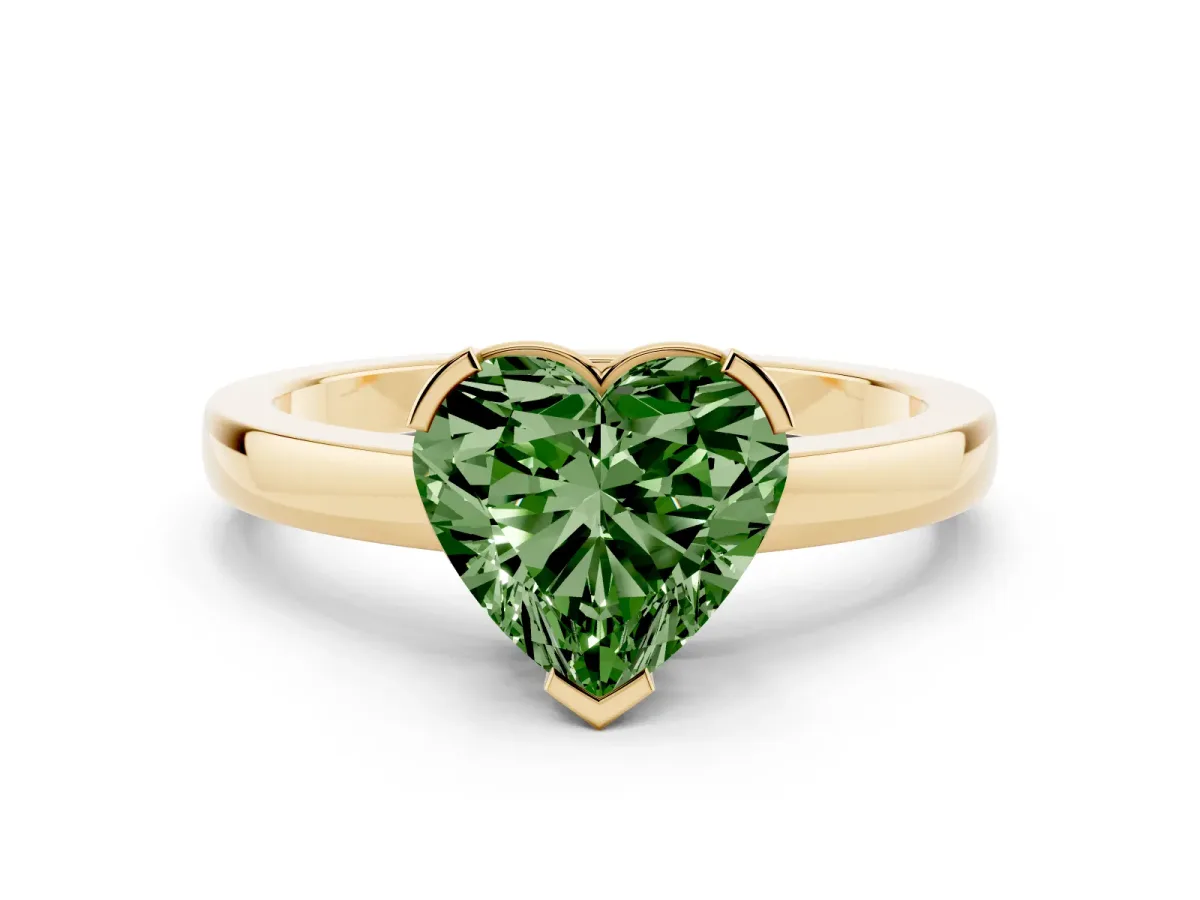 Fancy Green Heart Cut Cut Solitaire Ring with Four-Prong Setting and Classic Band Yellow gold