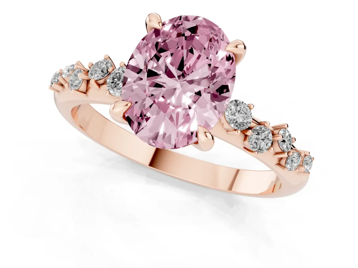 Fancy Pink Oval Cut Cut Diamond Vine Band with Four-Prong Setting Rose gold