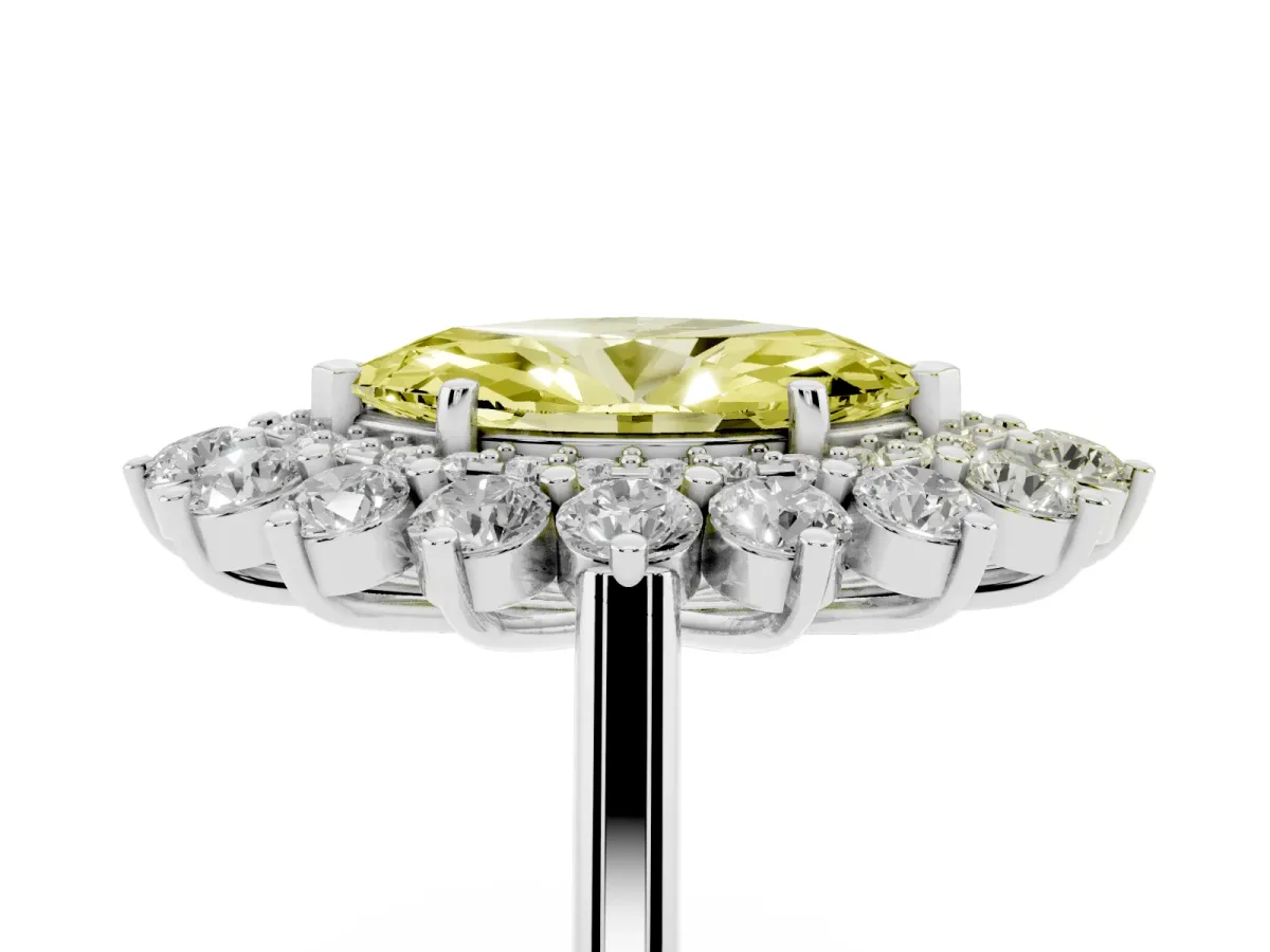Fancy Yellow Marquise Cut Diamond Floral Double Halo Engagement Ring with Prong Setting Platinum