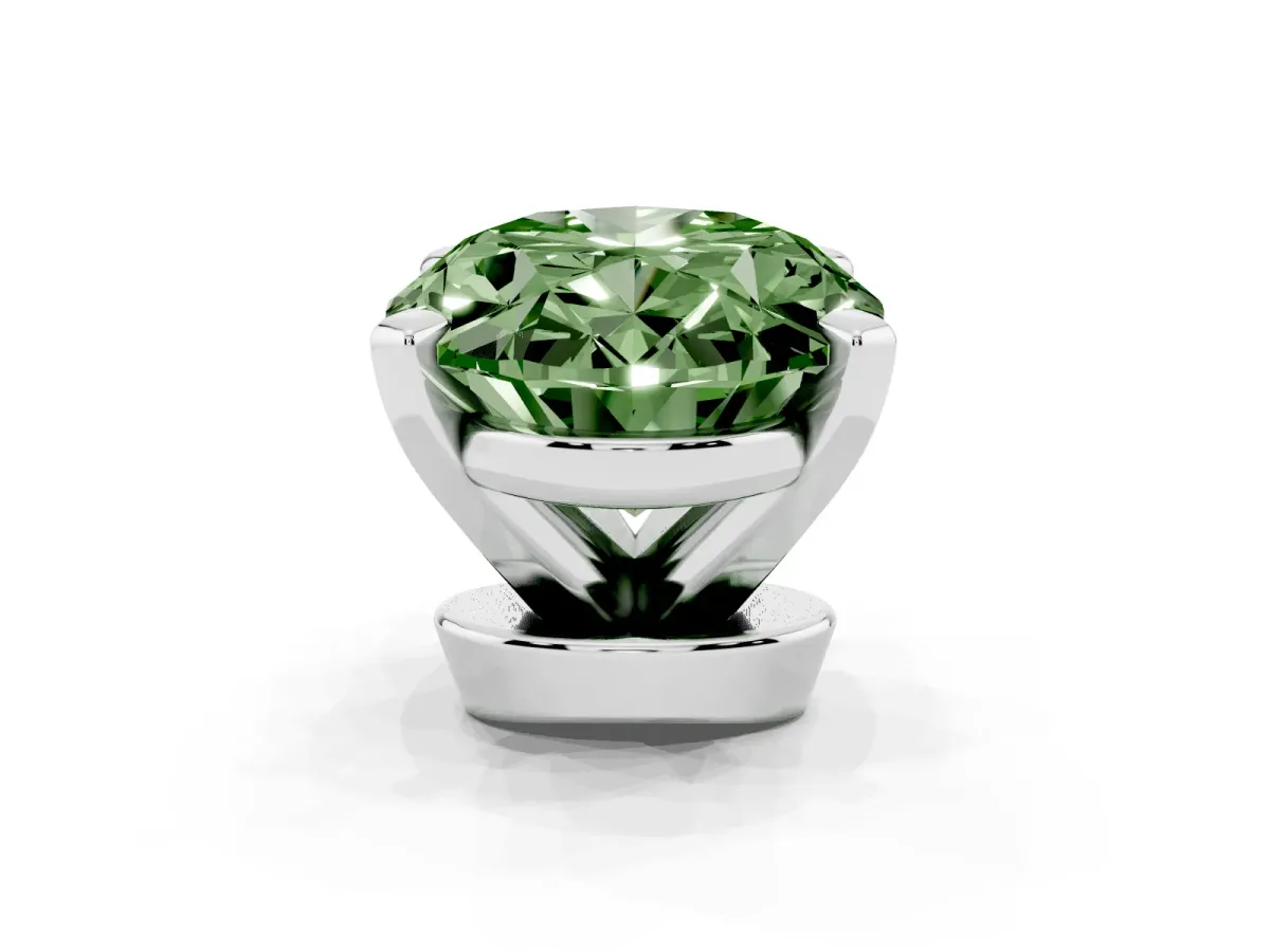 Fancy Green Oval Cut Diamond Solitaire Ring with Prong Setting and Classic Band Silver