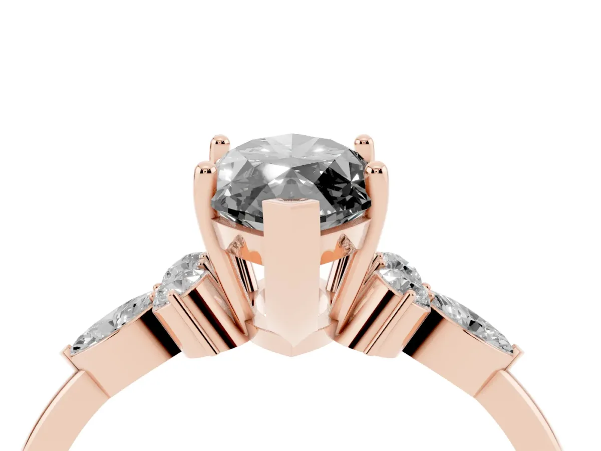 Fancy Black Marquise Cut Brilliant Diamond Solitaire Ring with Pear Side Stones and Four-Prong Setting Rose gold