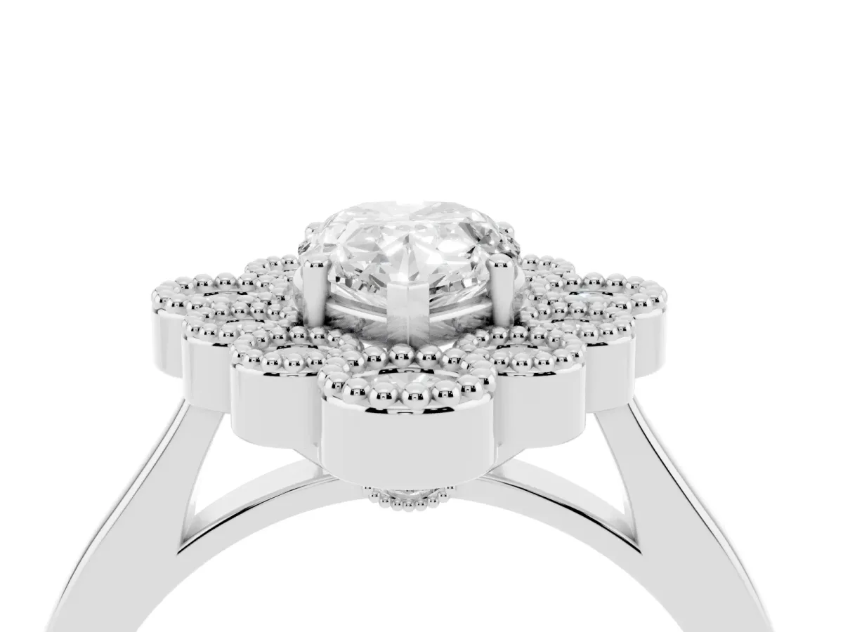 Pear Cut Halo Diamond Cluster Engagement Ring with Milgrain Bezel Setting and Solitaire Band Platinum
