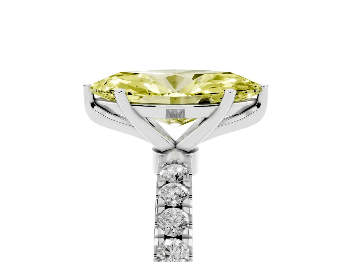 Fancy Yellow Marquise Cut Diamond Solitaire Ring with Pavé Accents and Four-Prong Setting Silver