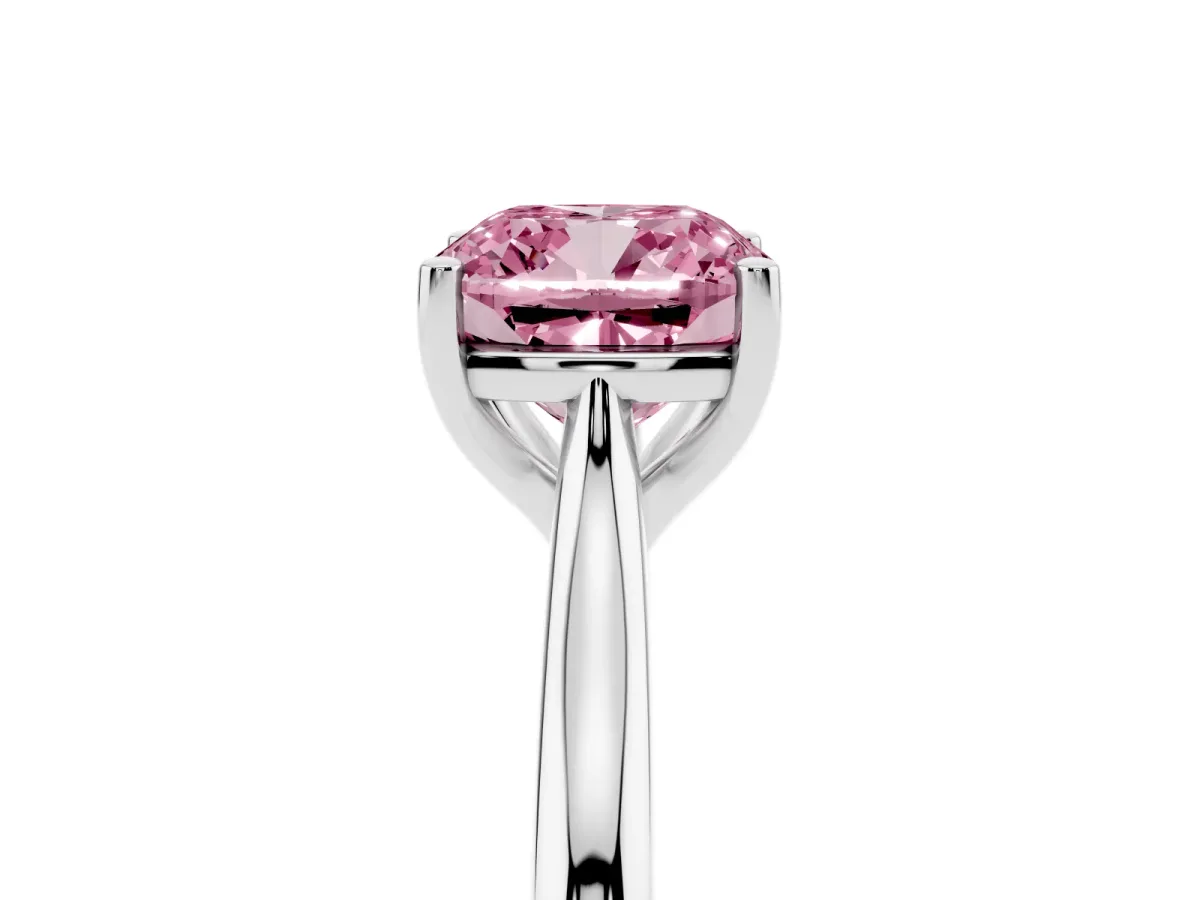 Fancy Pink Cushion Cut Cut Solitaire Ring with Cathedral Band and Four-Prong Setting Silver