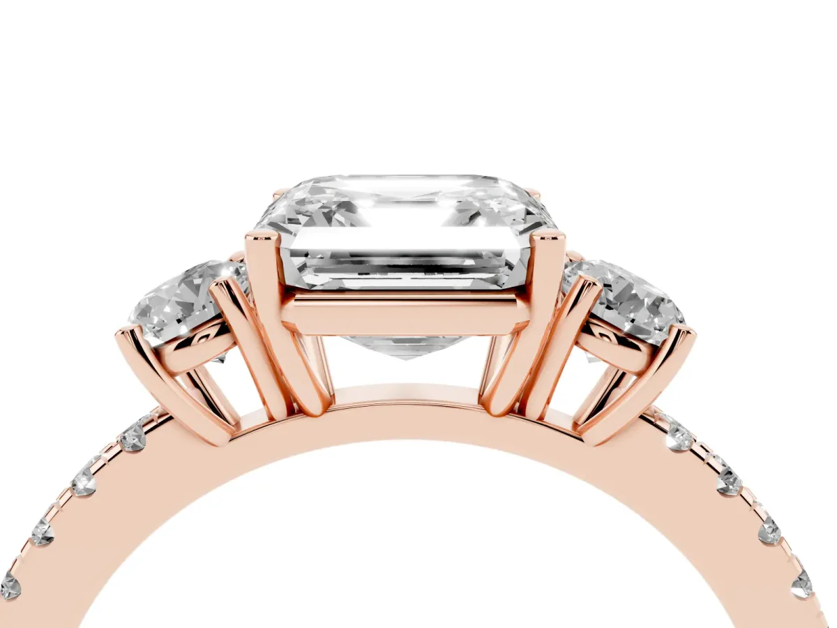 Three-Stone Asscher Cut Cut Diamond Pavé Band with Prong Setting Rose gold