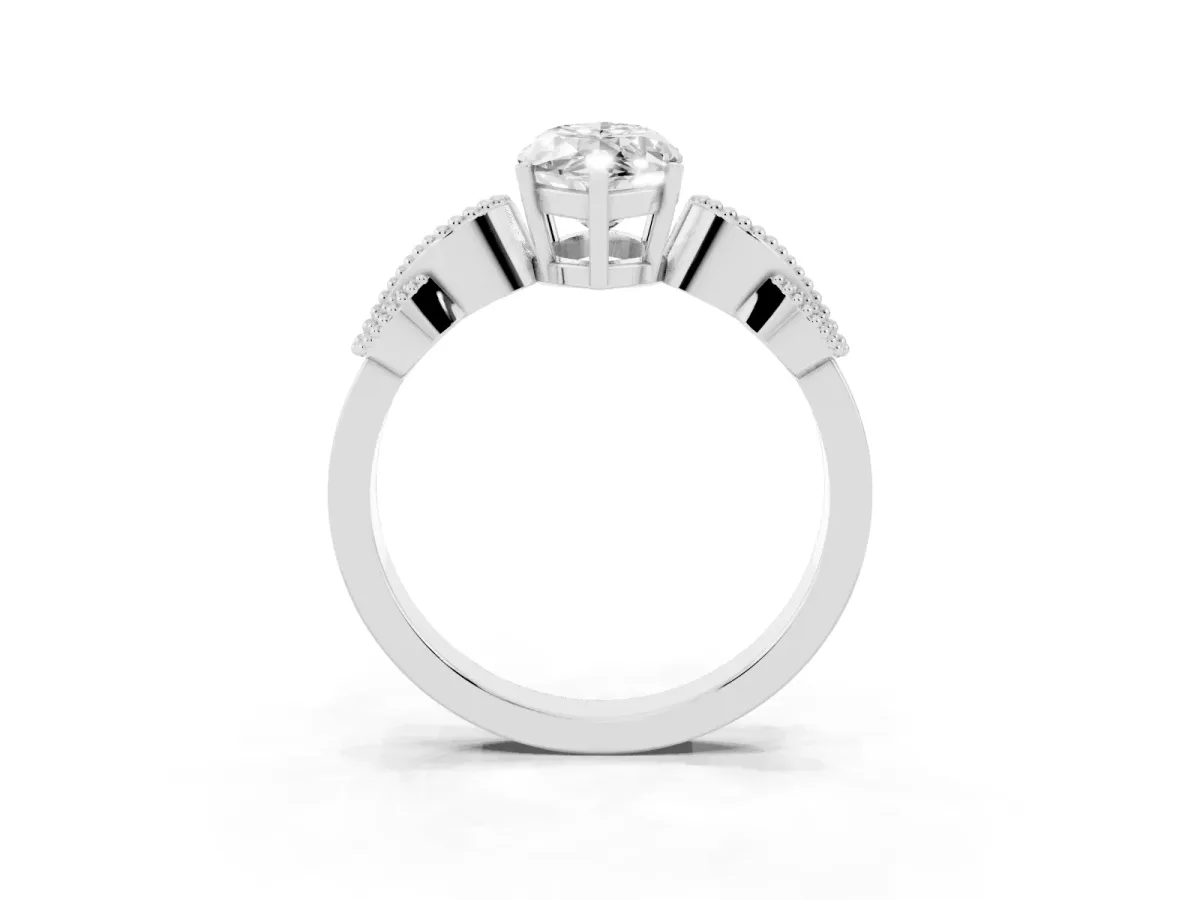 Marquise Cut Solitaire Milgrain Leaf Band with Prong Setting Silver