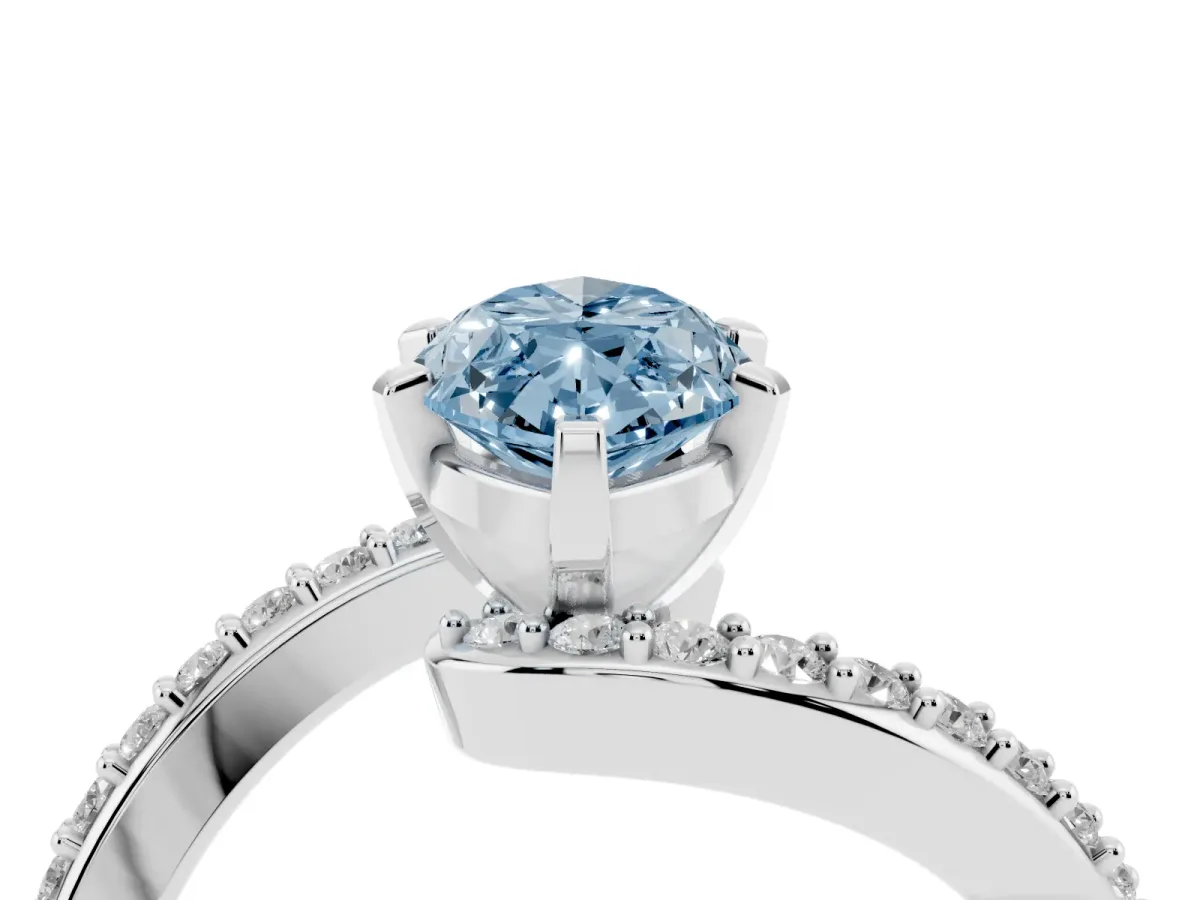 Fancy Blue Marquise Cut Solitaire Twist Band with Pave Set Diamonds and Four-Prong Setting Platinum
