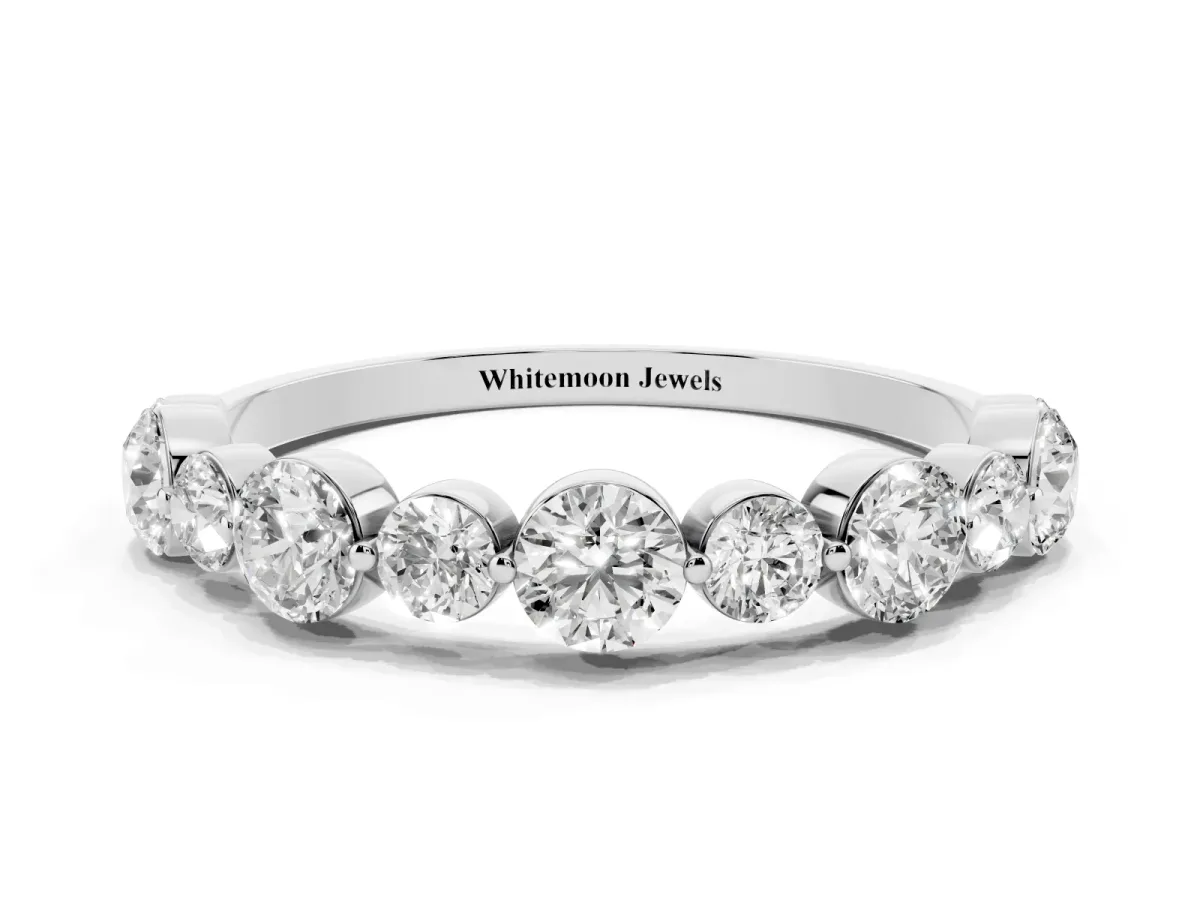 Round Diamond Scalloped Prong Set Eternity Band Platinum