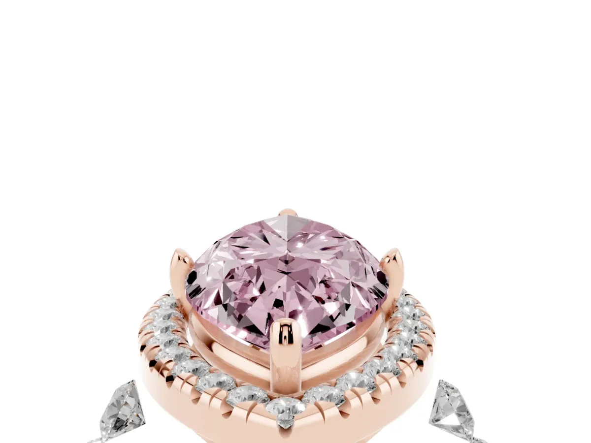 Fancy Pink Marquise Cut Halo Pavé Diamond Engagement Ring with Four-Prong Setting Rose gold