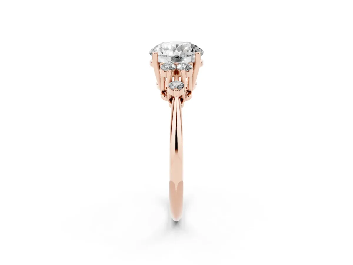 Round Cut Cut Diamond Cluster Ring with Solitaire Band and Four-Prong Setting Rose gold