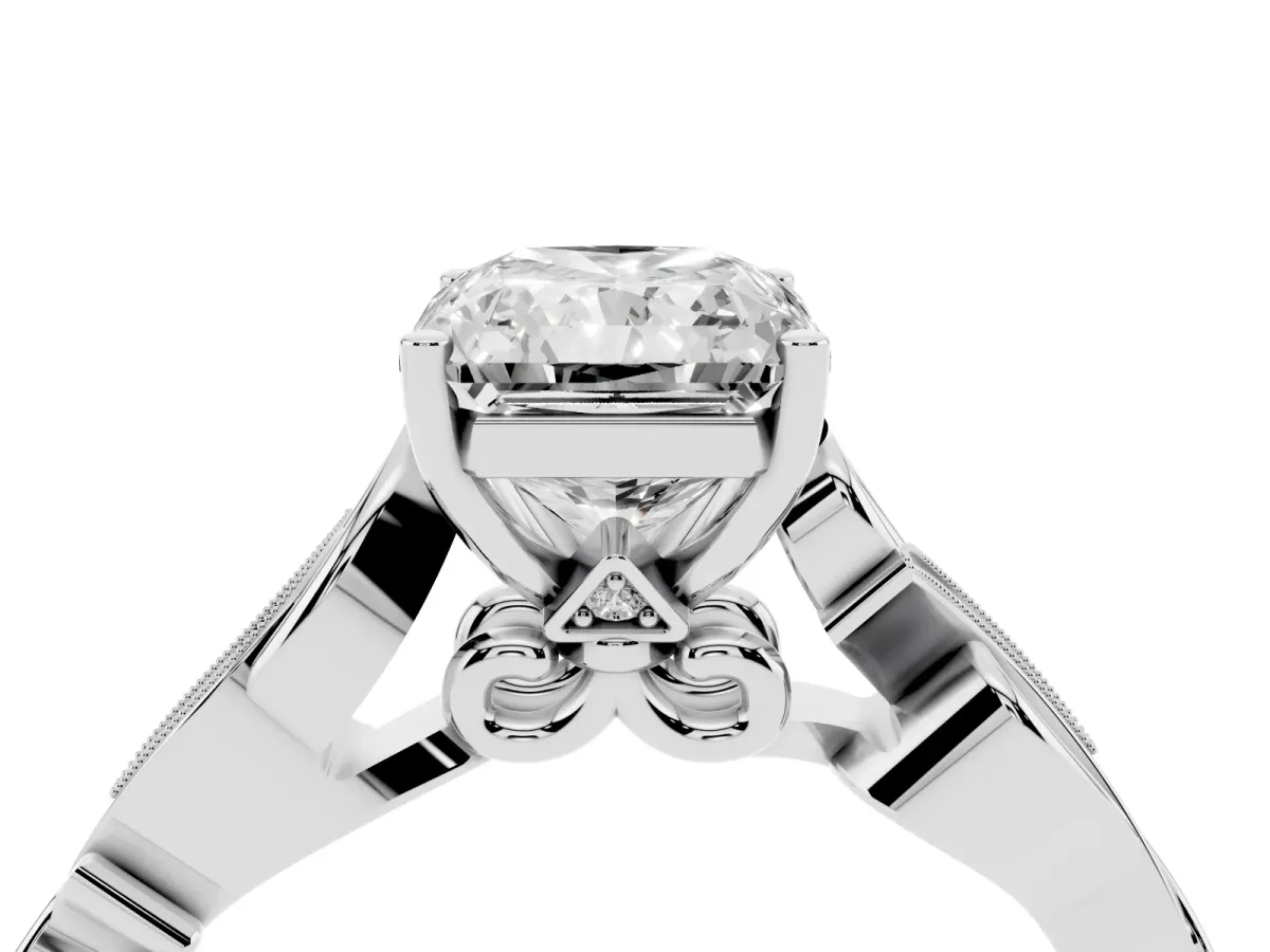 Radiant Cut Solitaire Vine Band with Milgrain Prong Setting Platinum
