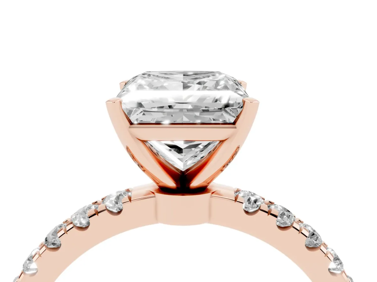 Princess Cut Diamond Solitaire Ring with Pavé Accents and Four-Prong Setting Rose gold
