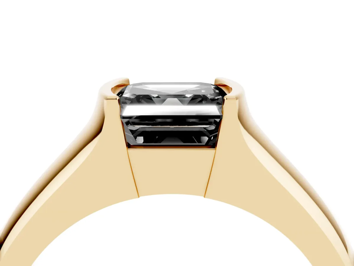 Fancy Black Asscher Cut Solitaire Bezel Set Diamond Ring with Wide Band Yellow gold