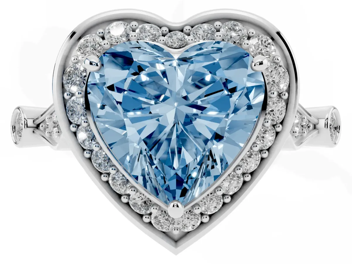 Fancy Blue Heart Cut Halo Diamond Engagement Ring with Twisted Band and Four-Prong Setting Platinum