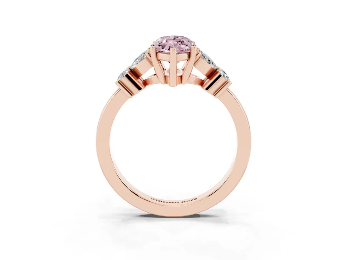 Fancy Pink Marquise Cut Diamond Floral Cluster Ring with Solitaire Band and Prong Setting Rose gold
