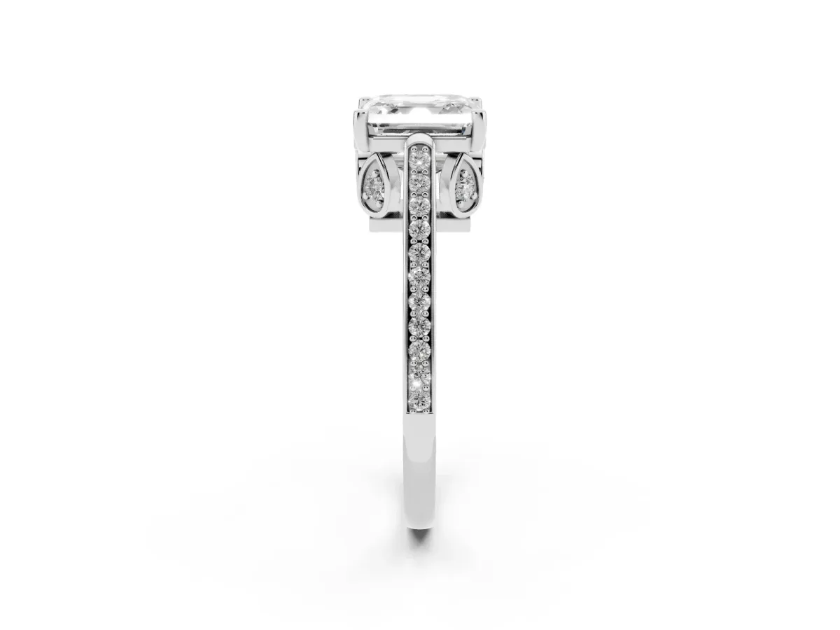 Asscher Cut Cut Cathedral Pave Diamond Engagement Ring with Six-Prong Setting Platinum
