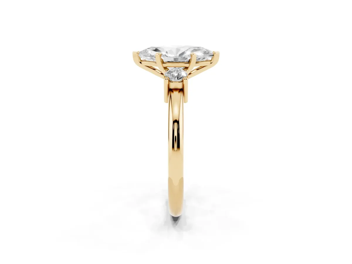 Three-Stone Marquise Cut Cut Diamond Solitaire with Prong Setting and Classic Band Yellow gold