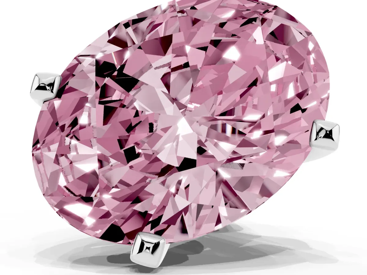 Fancy Pink Oval Cut Diamond Solitaire Ring with Prong Setting and Classic Band Platinum