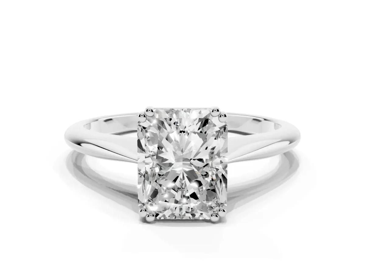 Radiant Cut Solitaire Diamond Ring with Six-Prong Setting and Classic Band Silver