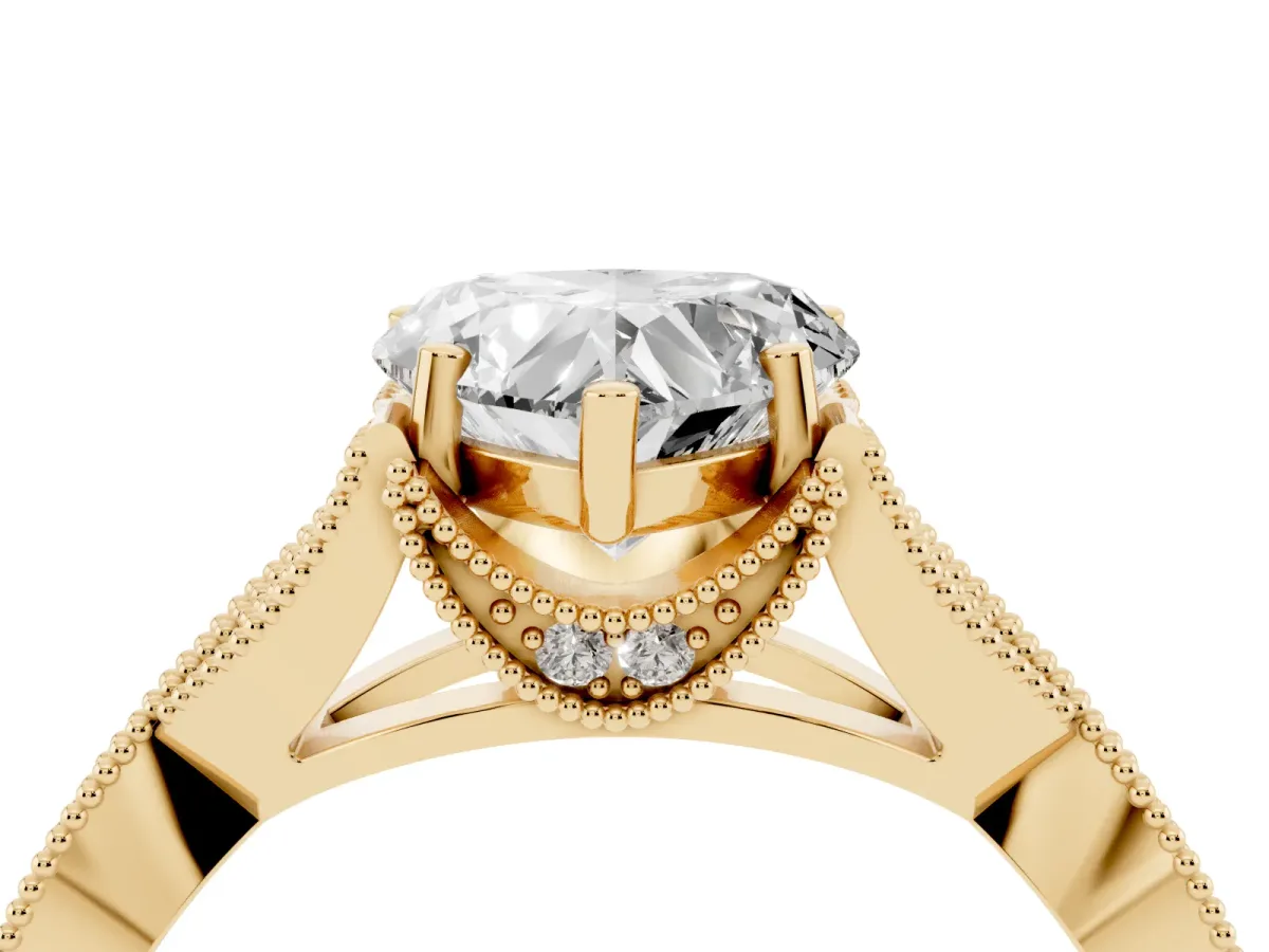 Heart Cut Cut Diamond Twisted Band with Milgrain Pave Setting and Four-Prong Setting Yellow gold