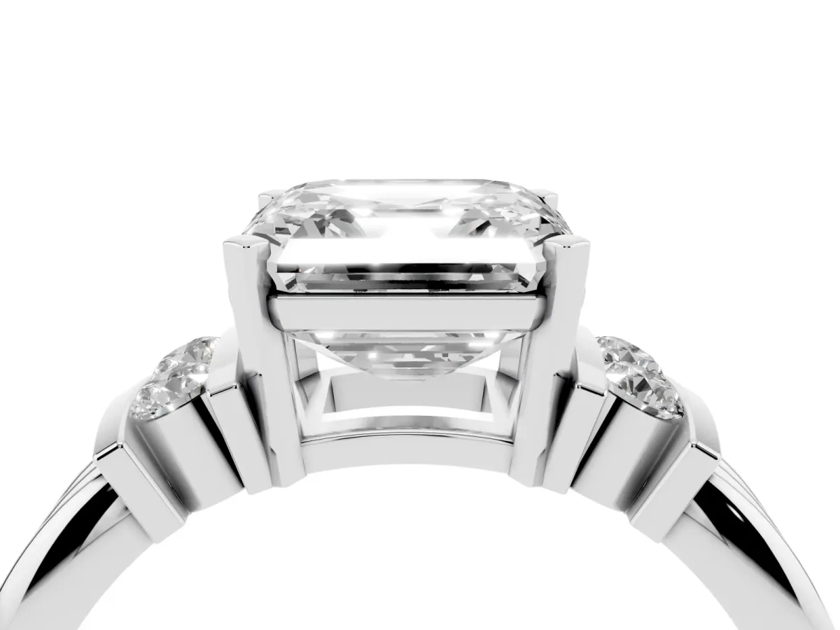 Asscher Cut Cut Three-Stone Channel Set Ring with Bar Prongs Silver