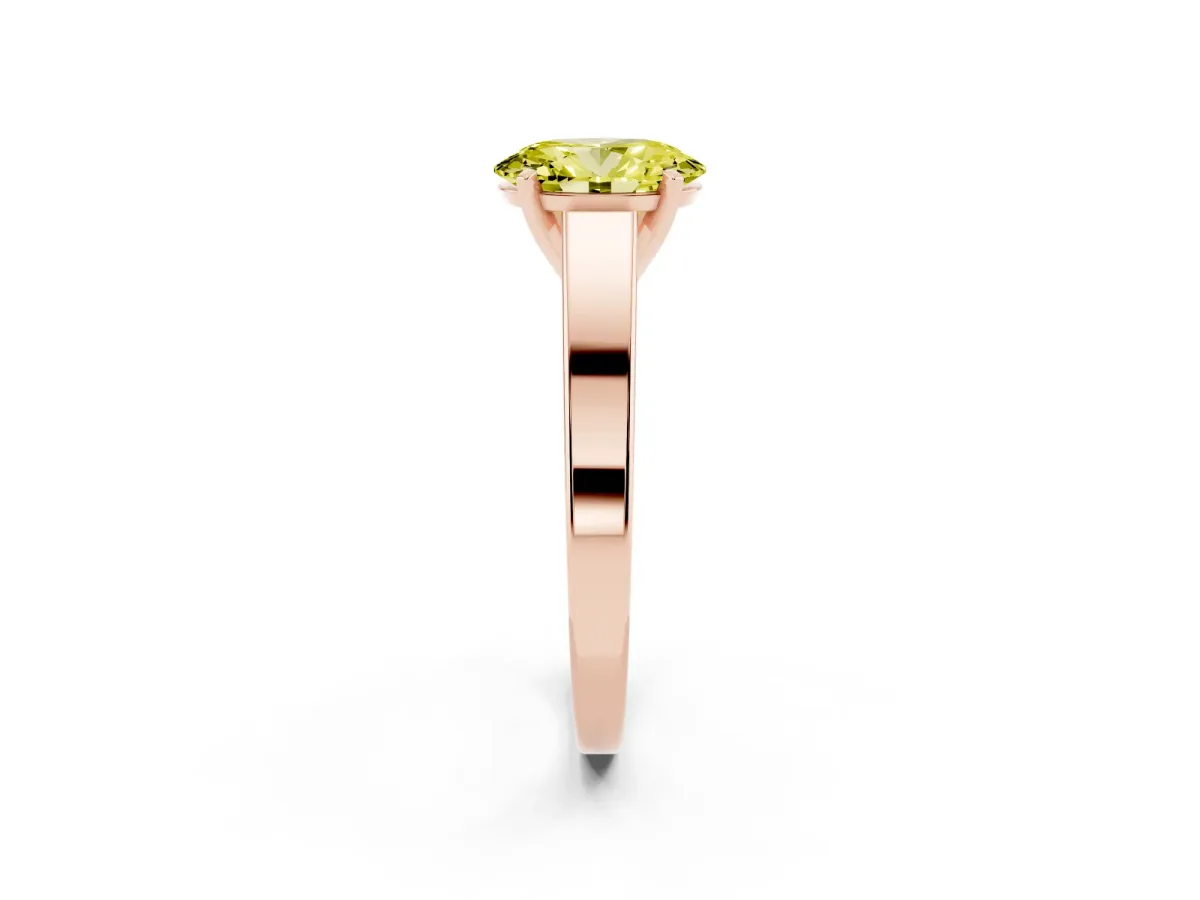 Fancy Yellow Oval Cut Solitaire Engagement Ring with Four-Prong Setting and Tapered Band Rose gold
