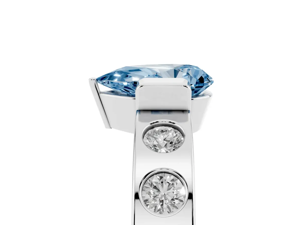 Fancy Blue Pear Cut Brilliant Channel-Set Diamond Ring with Bezel Prong Setting Silver